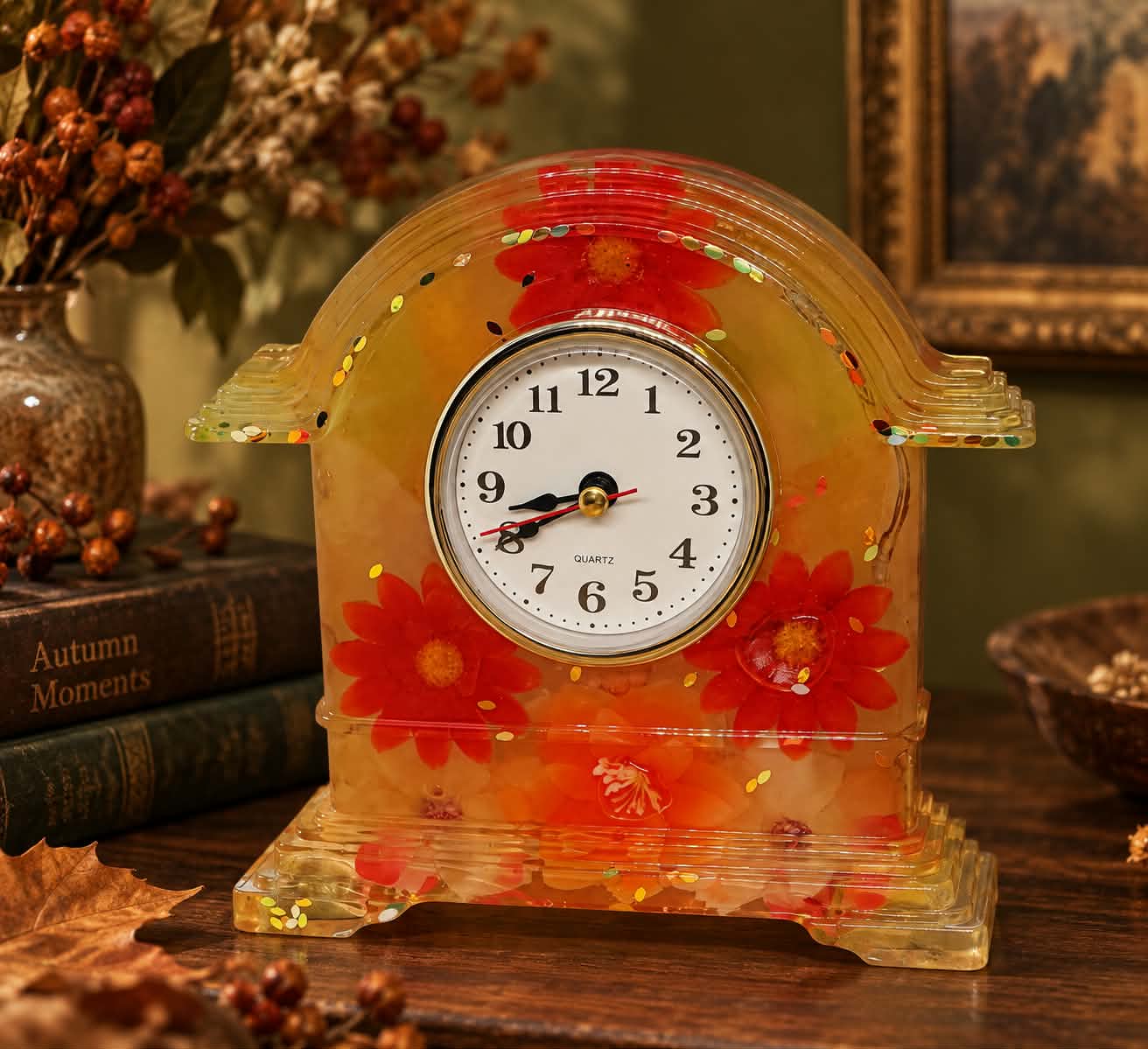 Sunset Bloom Resin Clock
